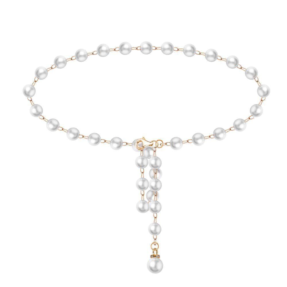 Gold Chain Pearl Drop Belt - White Pearl Ladies Waist Accessory